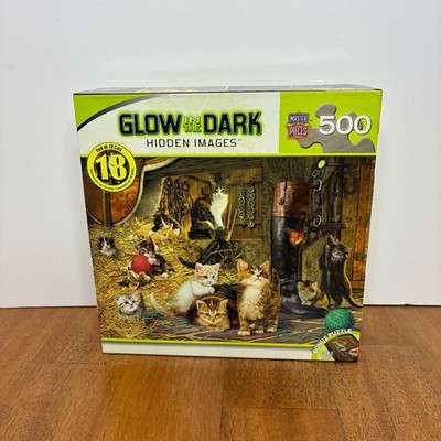 Glow in Dark Cat Puzzle Hidden Images Activity 500pc Watchful Eye Kitten NIB