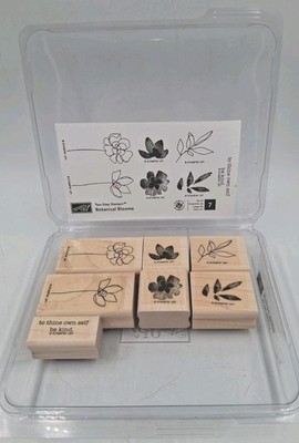 Stampin' Up! Set of 7 Wood Mounted Rubber Stamps ''Botanical Blooms'' NEW &UNUSED