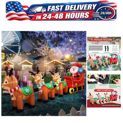EAONE 12 Ft Christmas Inflatable Santa Claus on Sleigh with 3 Reindeer LED Yard
