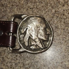 Vintage Indian Head Solid Brass Belt Buckle with Justin Boot Belt Used