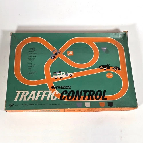 Traffic Control Game • Ohio Art # 611 • Tin Litho • Windup Mechanical Cars