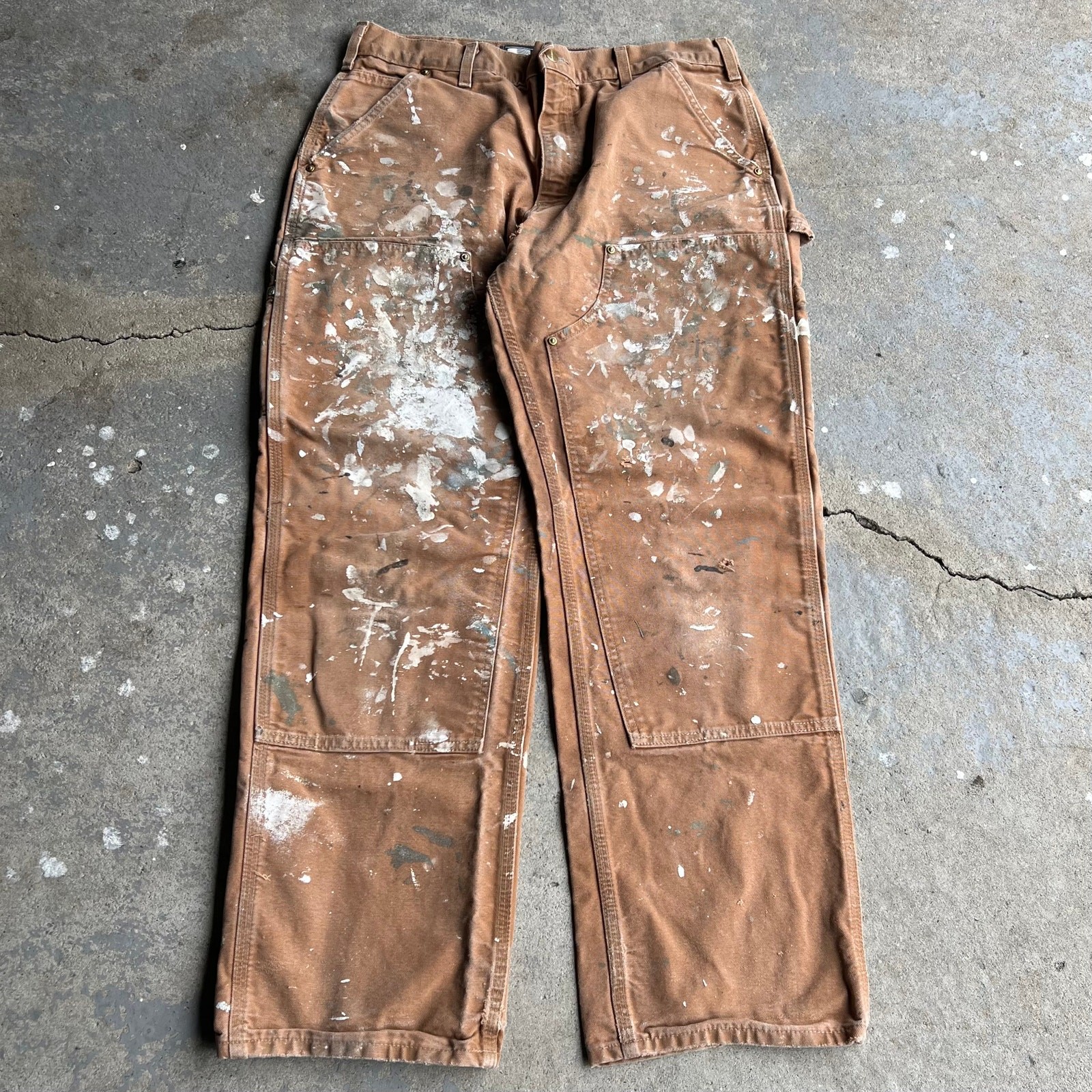 Vintage carhartt PAINTED brown double knee work wear carpenter pants