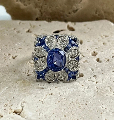 3Ct Art Deco Vintage Style Lab Created Diamond Engagement 14K White Gold FN Ring