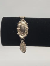 Vintage Ornate Link Bracelet – Silver Tone Rococo Baroque Style Panels Toggle...