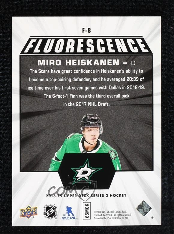2018-19 Upper Deck Fluorescence Blue /50 Miro Heiskanen #F-8 Rookie RC - Image 2 of 2