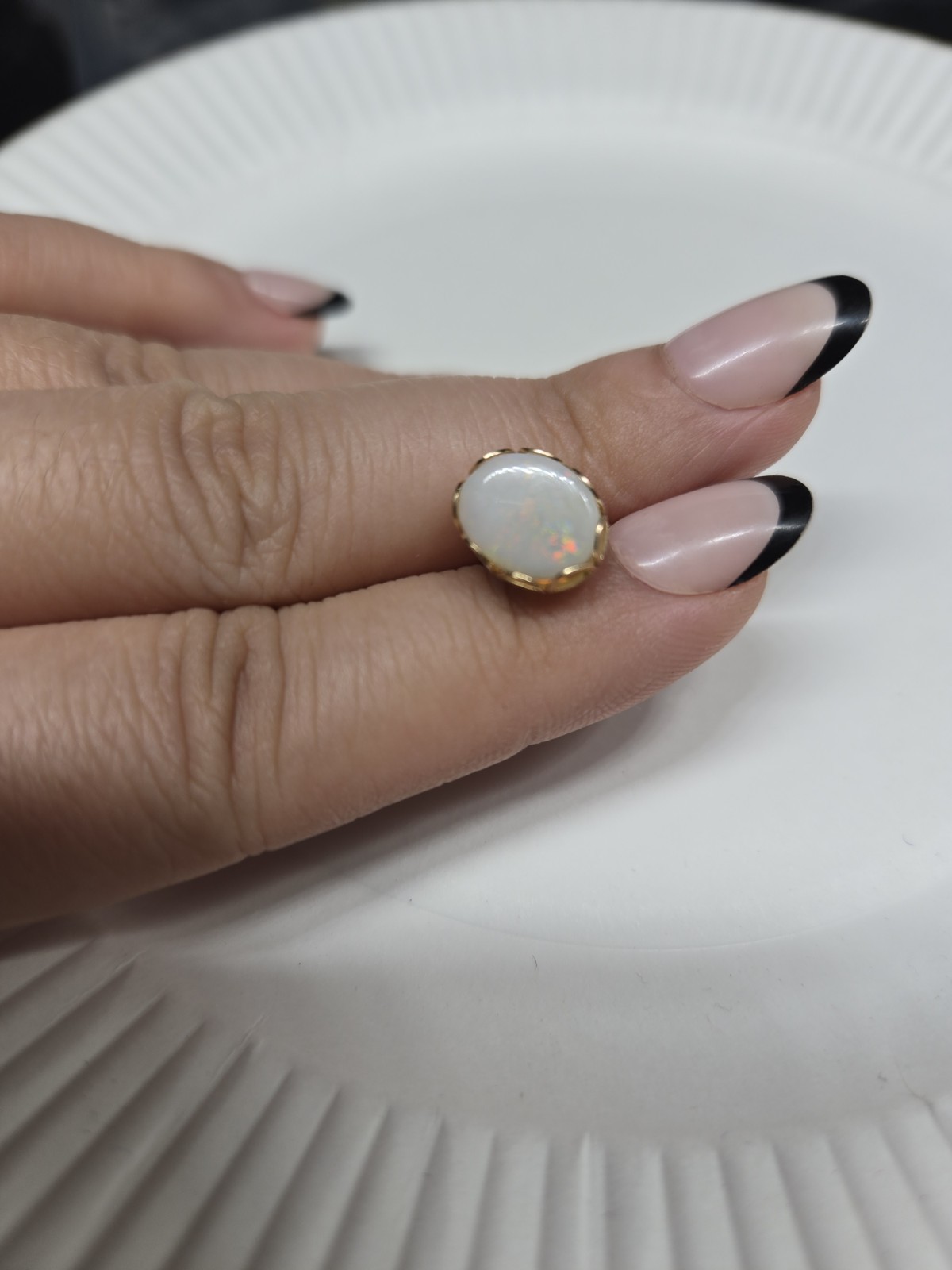 14k Solid Yellow Gold Single Stud Earring Opal Do… - image 7