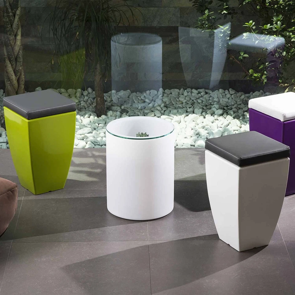 SIÈGE JARDIN POUF TABOURET COUVERCLE AMOVIBLE RÉSINE BOITE DE RANGEMENT VIOLET - Photo 3/3
