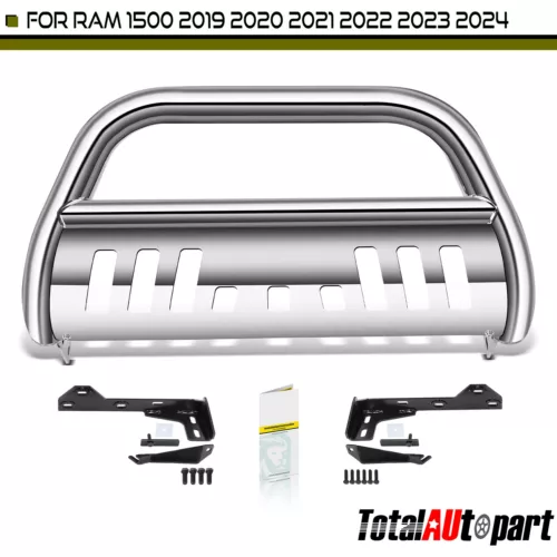 New 3 Inch Bull Bar Bumper Grille Guard with Skid Plate for Ram 1500 19-24 Front
