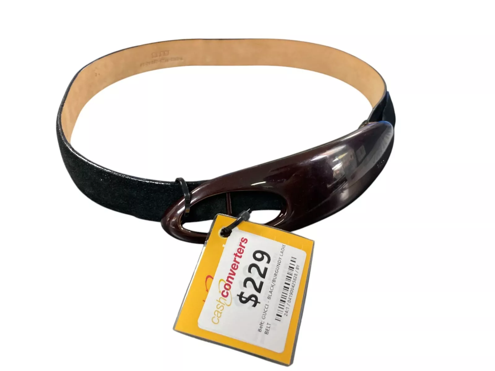 Gucci Black/Burgundy Ladies Leather Designer Belt Made in Italy 425628