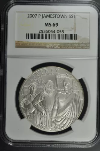 2007 P Jamestown $1 Silver 400th Anniversary coin-NGC MS 69