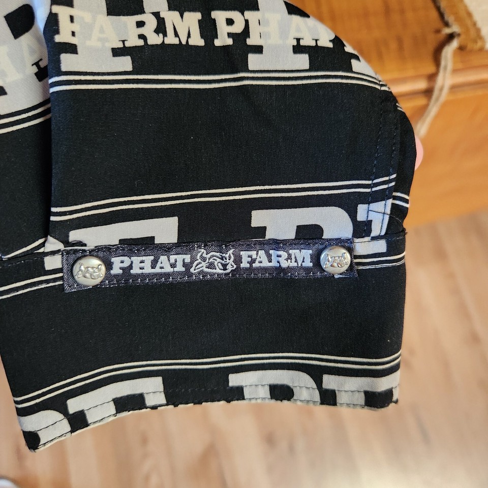 Phat Farm Denim Co. size XL Polyester Black/White Button Front Pocket