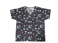 Life Line Womens Fashion Medical Nursing Scrub Tops Printed V-Neck Black Heart