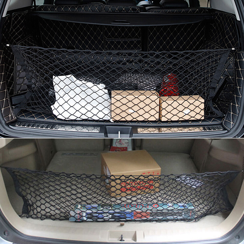 Universal Car Trunk Cargo Net & Elastic Mesh Organizer – 4 Sturdy Hooks, Fits SUVs, Sedans & More