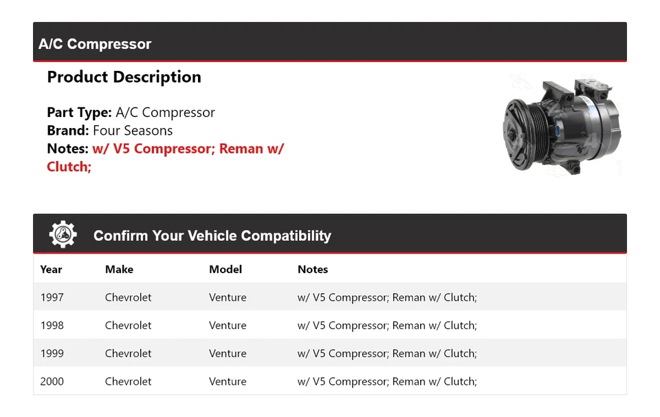 Компрессор кондиционера для Chevrolet Venture 1997-2000 годов выпуска 4 сезона 1998 1999 - Изображение 2 из 4