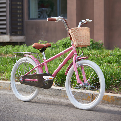22 Inch Kids Bike Children Girls Bicycle Pink Cycling w/Basket&Rear Rack  Cycle UK