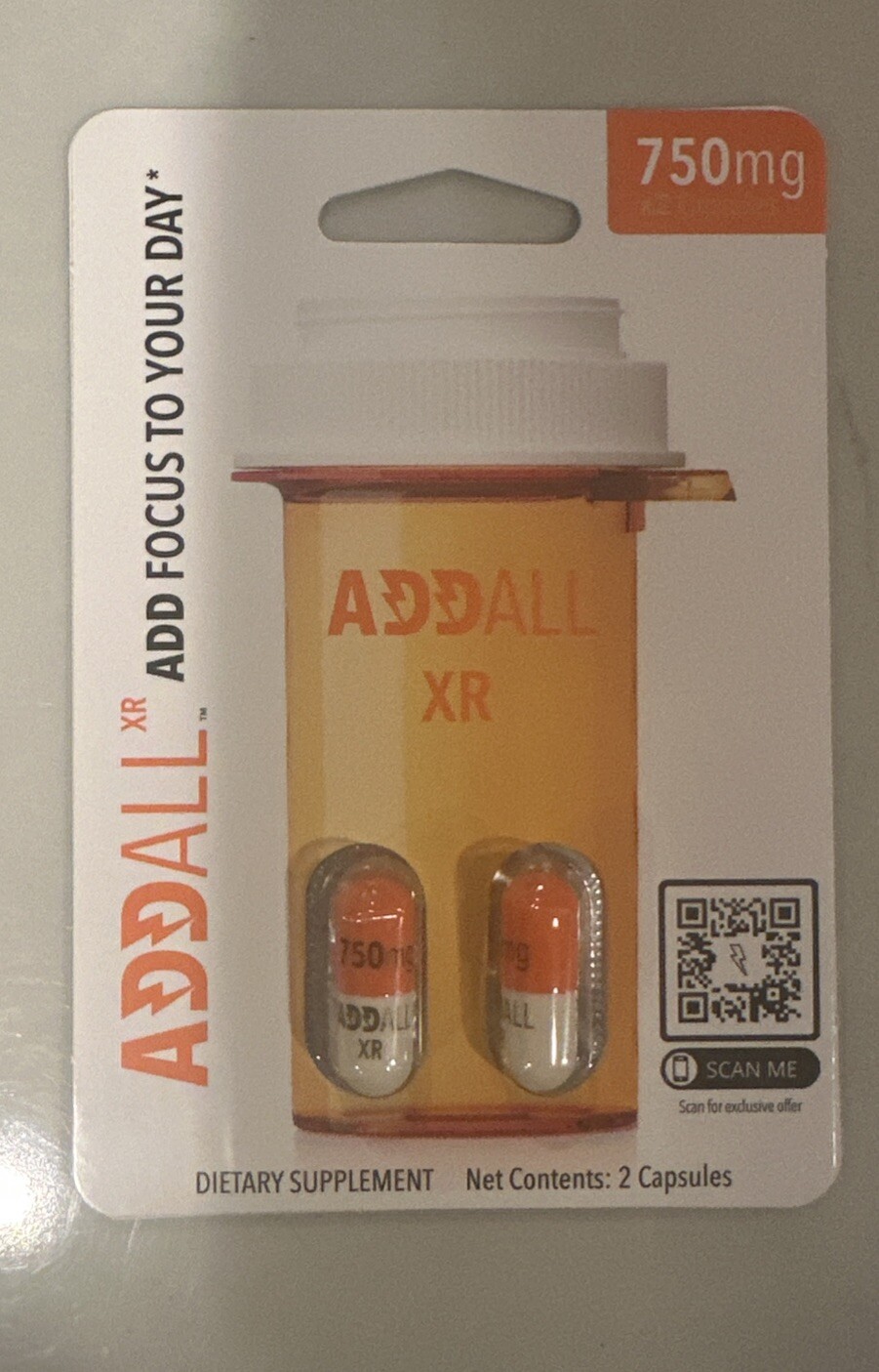 AddAll XR 750mg Energy Focus - 3 Full Box 36 Packs 72 Capsules FREE SHIP  USA