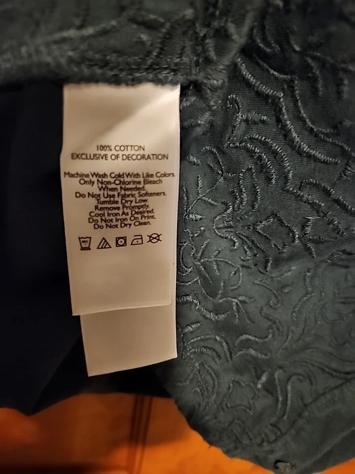 Top bohemio delantero bordado Eddie Bauer para mujer talla PL algodón manga larga verde azulado Foto 4 de 4