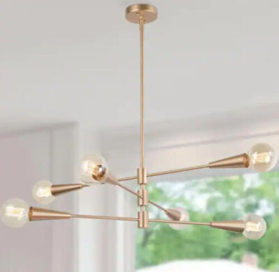 MId Century Modern Sputnik Dule 6-Light Brass Gold Linear Chandelier