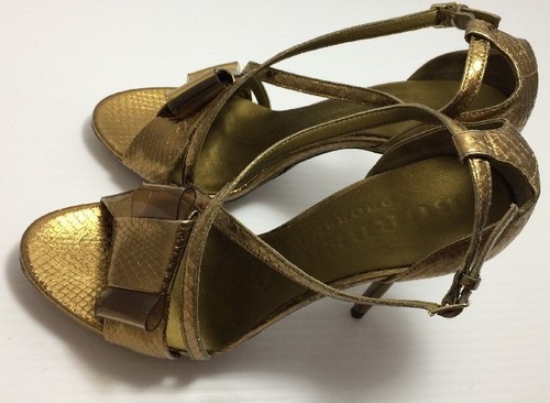 Burberry Golderton Bronze Snakeskin leather PYTHON BOW High Heel Sandals 37 - Picture 5 of 12