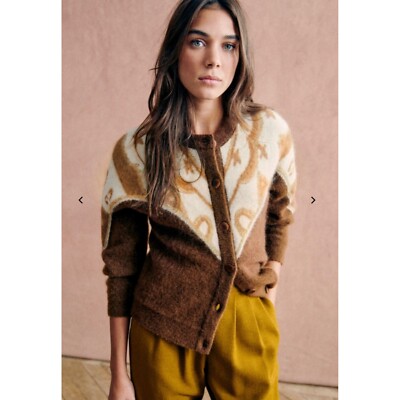 NWT Sézane MARGAUX CARDIGAN Brown Camel gold sweater