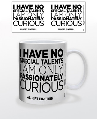 ONLY CURIOUS 11 OZ COFFEE MUG TEA CUP ALBERT EINSTEIN QUOTE GENIUS INSPIRATION!