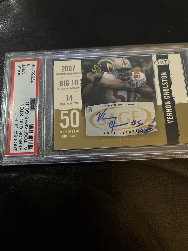 2008 SAGE Hit - Autographs Gold #A50 Vernon Gholston /250 (AU, RC) PSA Mint 9 - Image 2 of 3