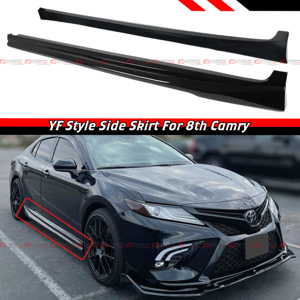 For 2018-24 8th Gen Toyota Camry Yofer Painted Gloss Black Side