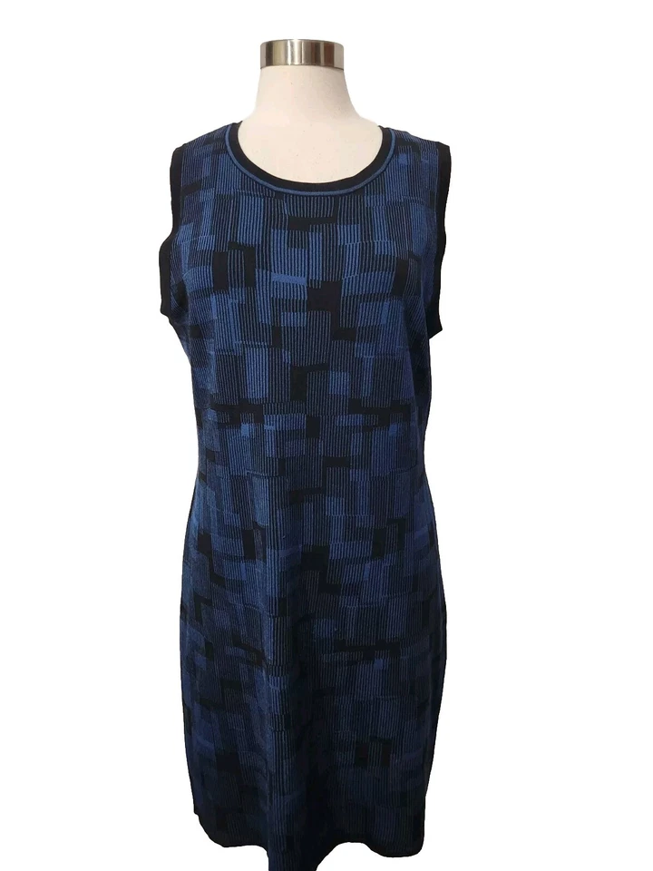 Anne Klein Women's Dress XL Blue Black Sleeveless Stretch Sheath Pullover  - Image 2 of 4