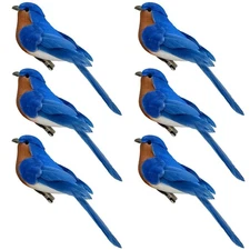 Artificial Blue Birds Realistic 6 Pack Clip on Bluebird Foam Feathered Orname...