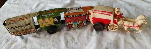 1950s Marx Roy Rogers & Trigger Stagecoach Wagon Train Tin Wind Up Toy 14" Works