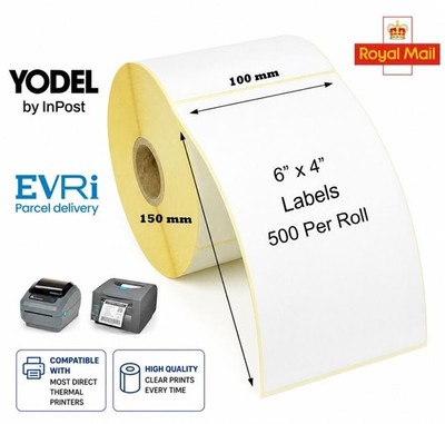 6x4 Thermoetiketten Direkte Etiketten 500/Rolle Zebra, Royal Mail, Evri kompatibel