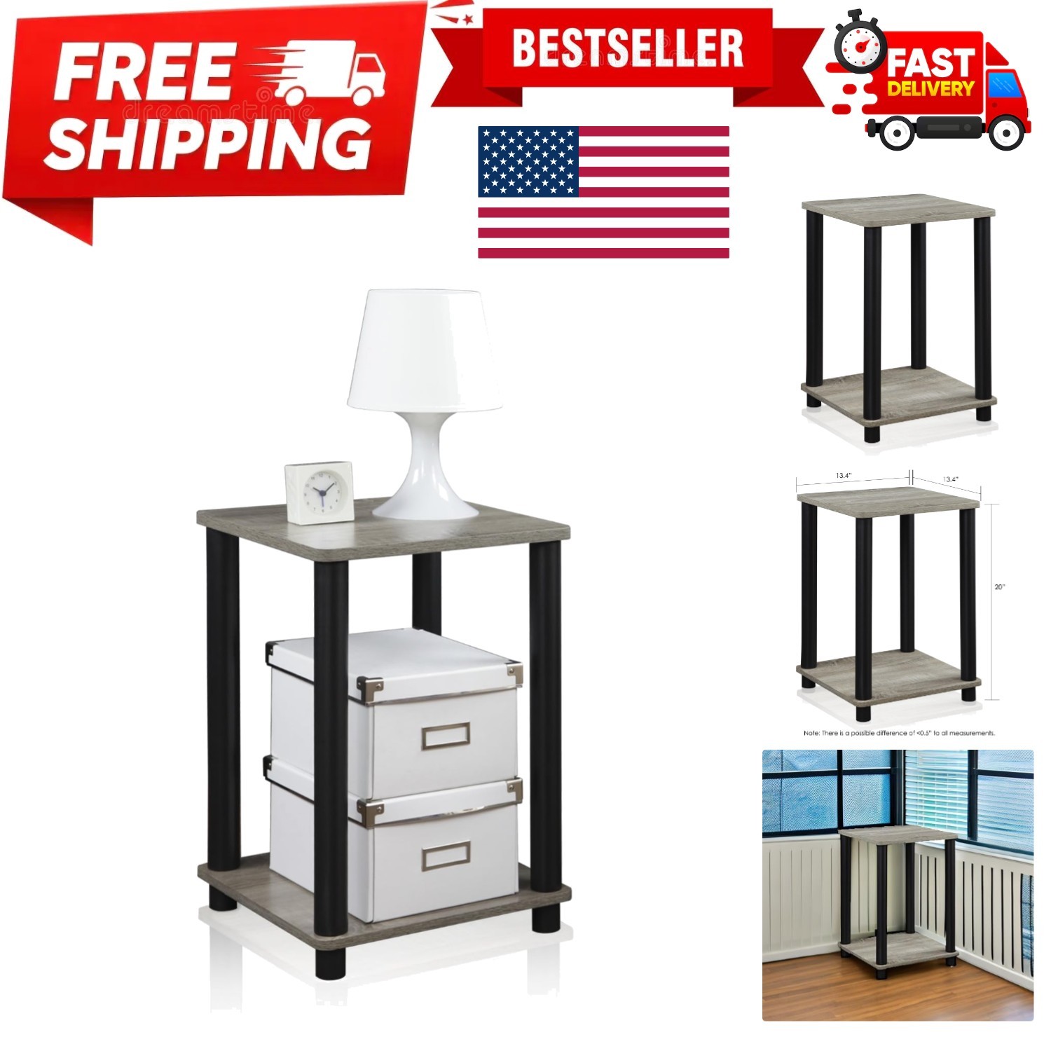 Turn-N-Tube Haydn End Table, 1-Pack, French Oak Grey/Black