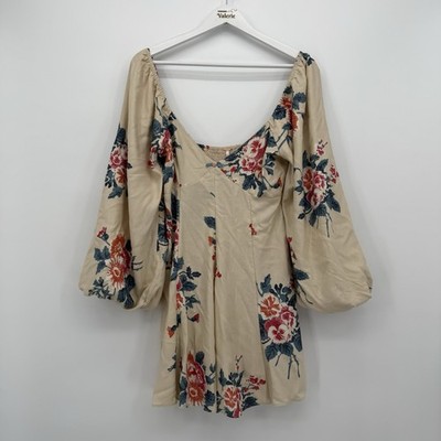 Free People Francesca Beige Colorful Floral Mini Dress Size Small Boho