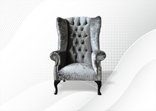 Chesterfield Sessel Silber Textil Stoff Kreative Möbel Neu Ohrensessel Sofa Neu