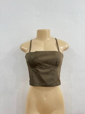 New Zara Woman Khaki Corset Bustier Crop Top Thin Straps Size M