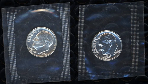 TWO 1964 90% SILVER PROOF ROOSEVELT DIMES  ~ IN ORIGINAL CELLOPHANE