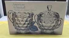 Vintage Indiana Glass "American Whitehall" 3 Piece Lidded Sugar & Creamer In Box