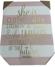 Hobby lobby Canvas Pink White Gold home decor 11” x 14” Proverbs 31.25