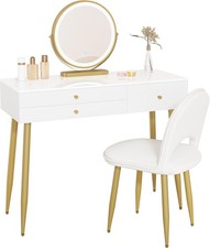 White Dressing Table Wood Makeup Desk with Stool LED Mirror 3 Drawers Bedroom