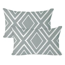 2-Pack Throw Pillow Cover, 12x20 Inch Linen Cover [Gray with White Stripe]