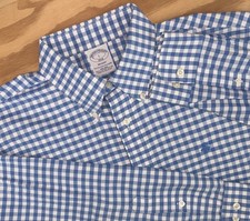 Brooks Brothers Regent Light Blue Gingham Check Button Down Oxford Mens Large