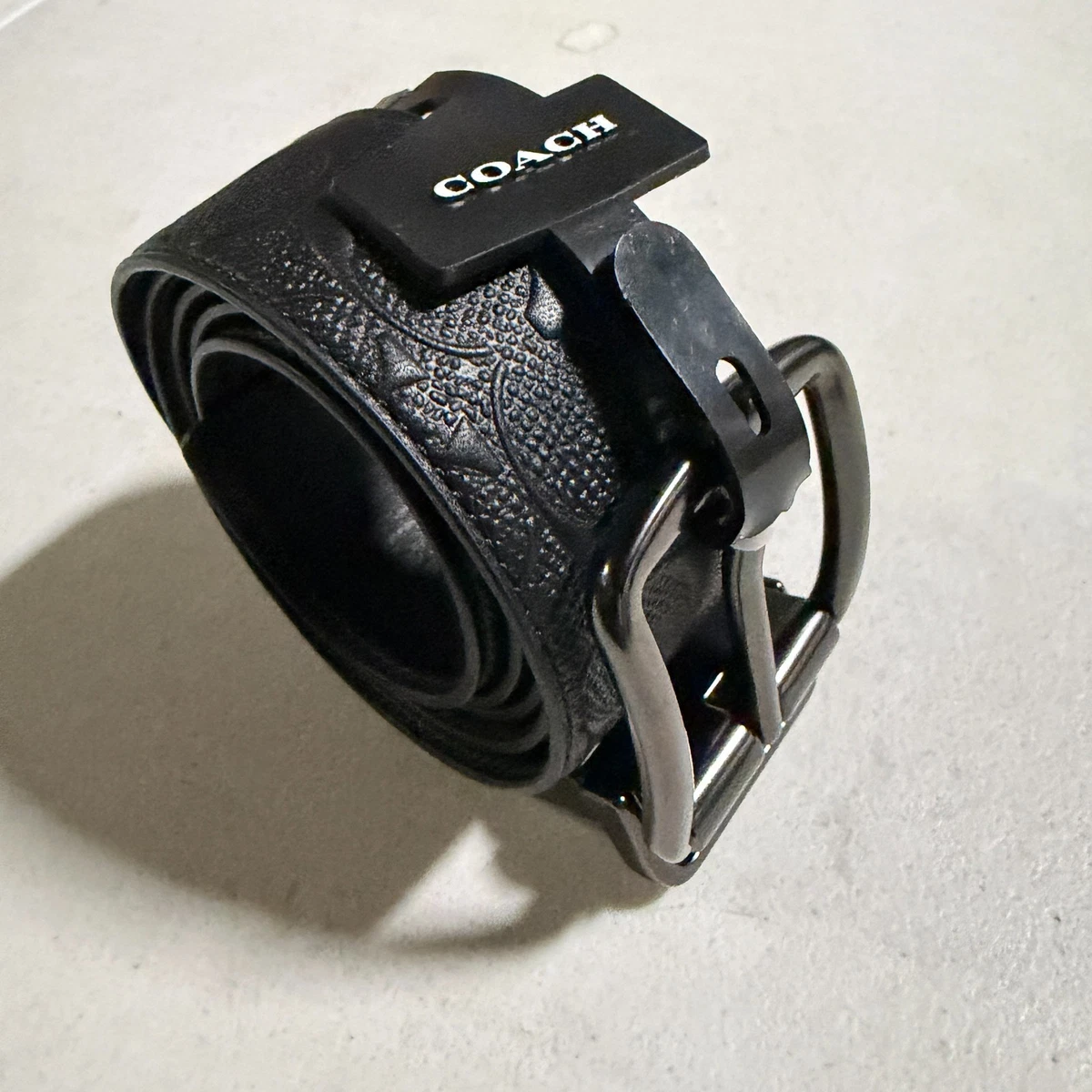 Coach Black & Gray Signature Monogram Belt with Silver Hardware Sz M COACH Signature C Buckle Cut-To-Size Reversible Belt QB  main image 2