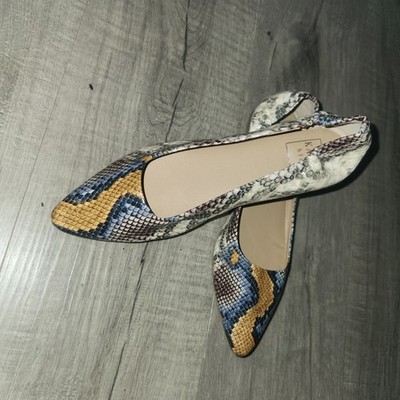 Kaari Blue Womens Pointed Toe Snakeskin Print Ballet Flats Multi Color Size 8