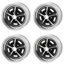 CJ Classics Chrome w/ Black 14x6/x7” Magnum 500 Wheel Set 5-Lug Mustang 65-73