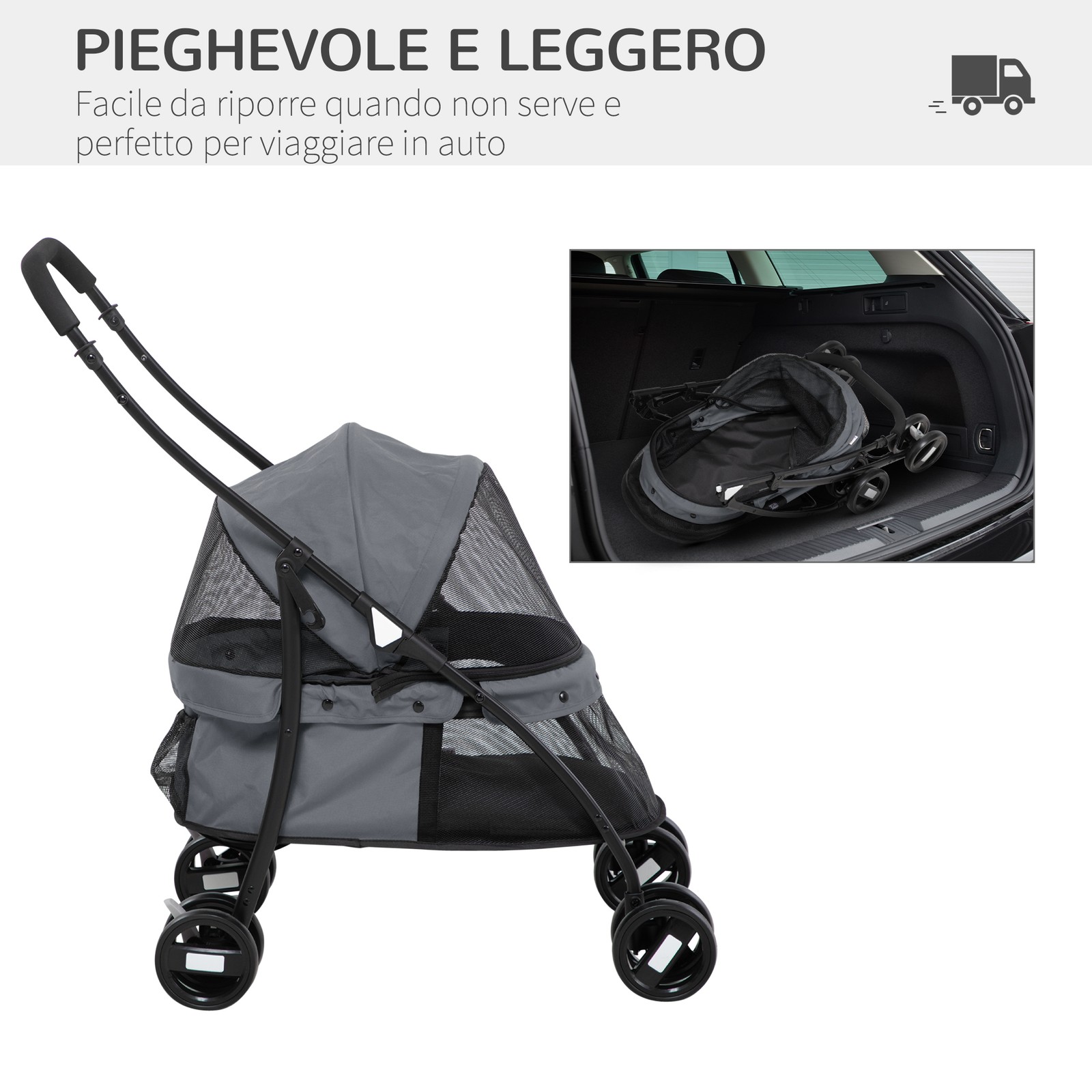 Passeggino per cani pieghevole con tettuccio regolabile foto 6