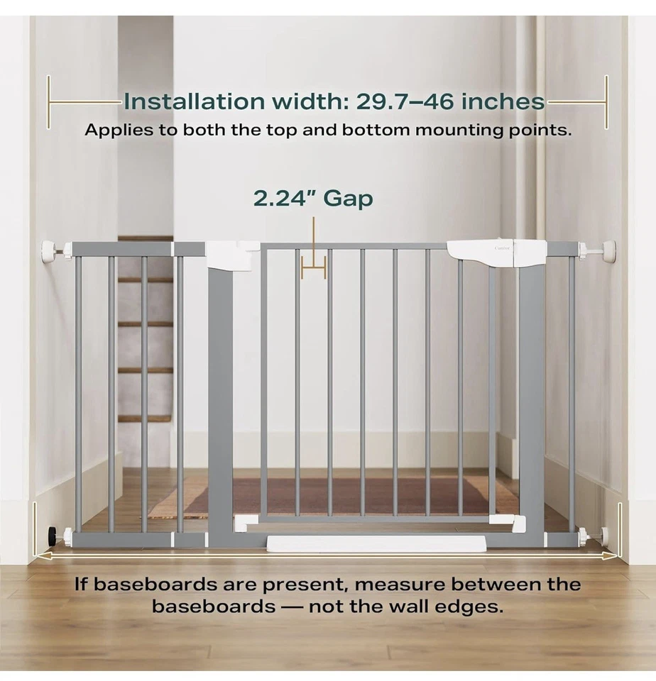 Puerta para bebé Cumbor gris 29,7-46” W X30,5” H montada a presión cierre automático puerta para perro Foto 2 de 4