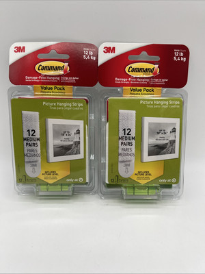 Command Picture Hanging Strips, White, 12 Medium Pairs Per Pack 2 Pack