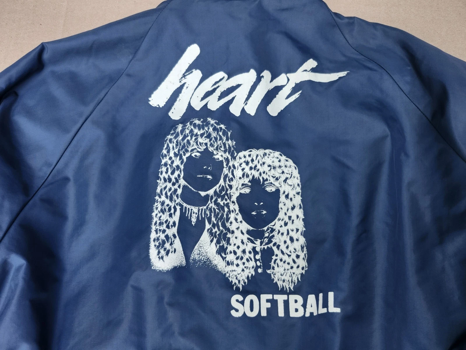 Vtg 1980 HEART Band Crew Nylon Softball Team Jacket -Bebe Le Strange Tour  image 2