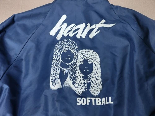Vtg 1980 HEART Band Crew Nylon Softball Team Jacket -Bebe Le Strange Tour  image 2