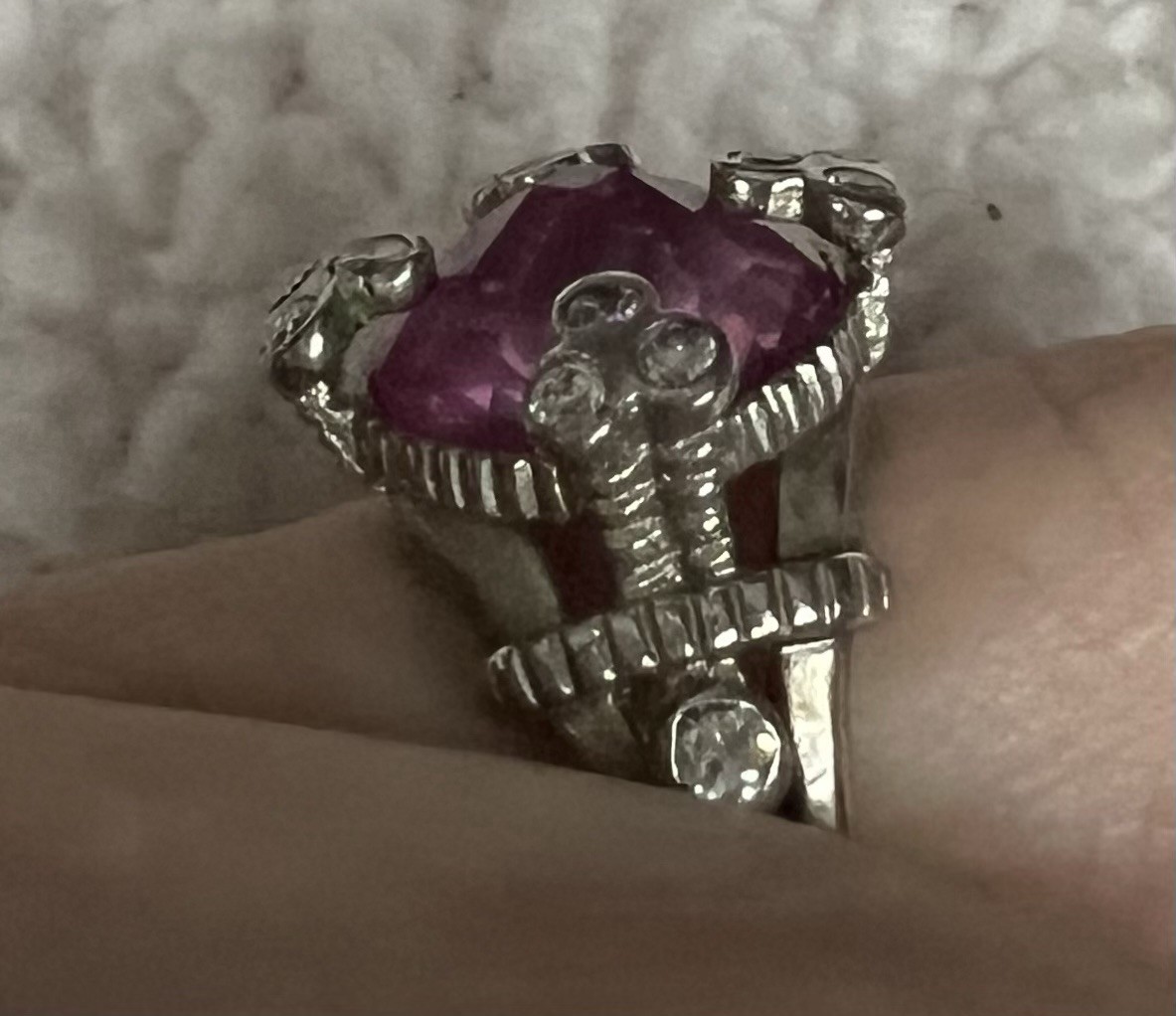 Art Deco Simulated Ruby And Diamond Ring Stamped … - image 2